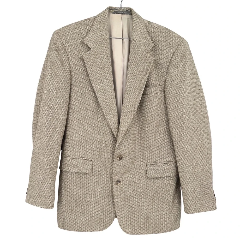 Haggar Mens 40L Tan Textured Two Button Sport Coat Blazer Long Grandpacore